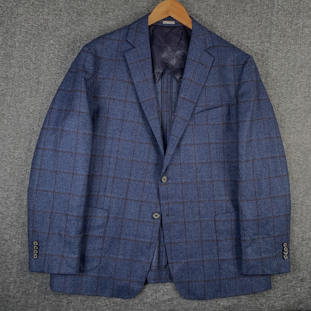 Joseph Abboud Reda Blazer Jacket Men 46R Blue Windowpane Wool Italy Sport Coat